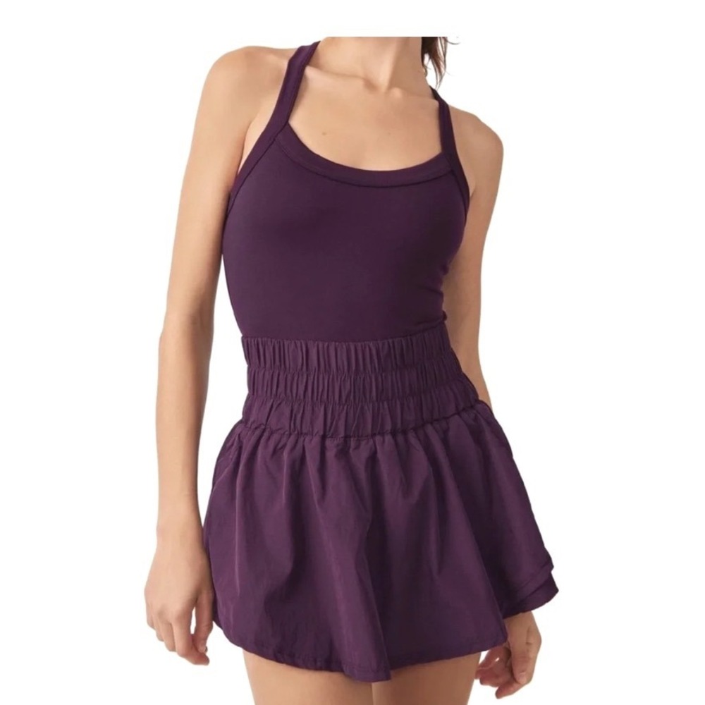 FREE PEOPLE FP MOVEMENT Way Home Skortsie Romper Shorts EGGPLANT PURPLE sz M